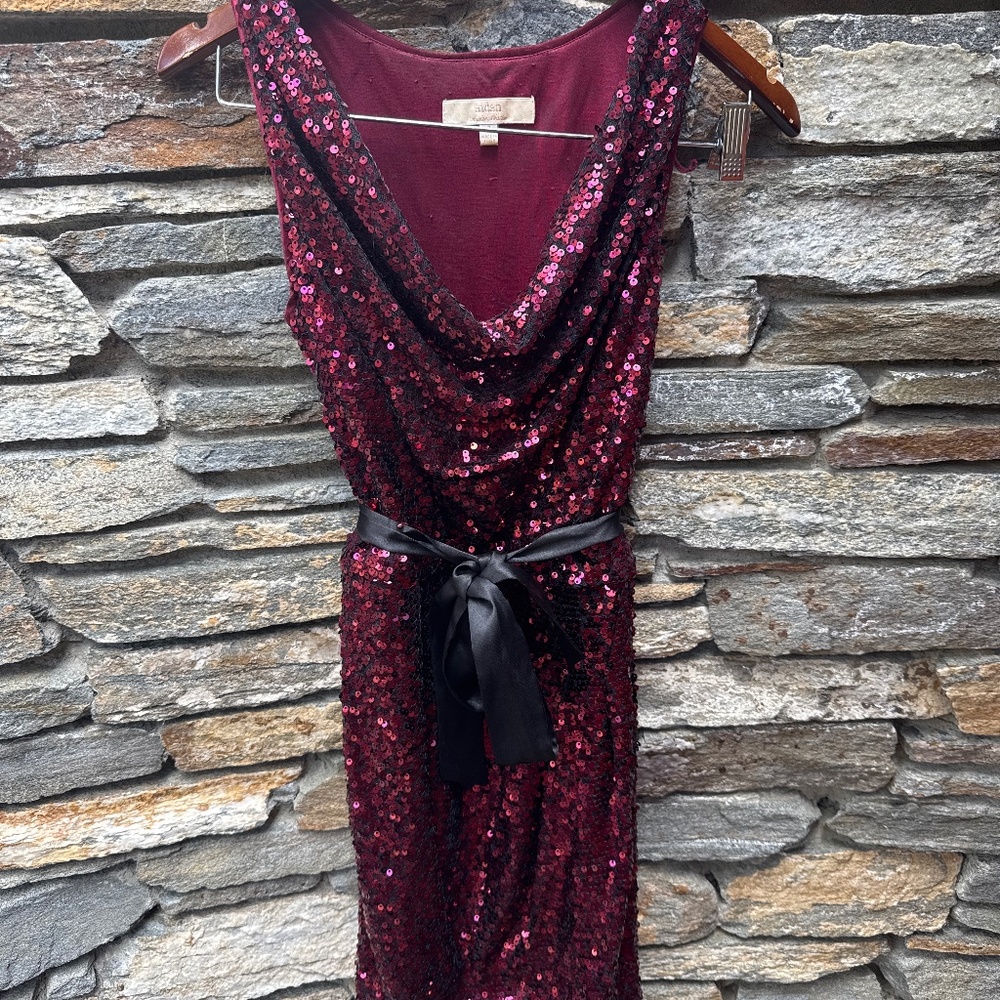 Party dress, red sequin dress, Aiden cowl neck dress